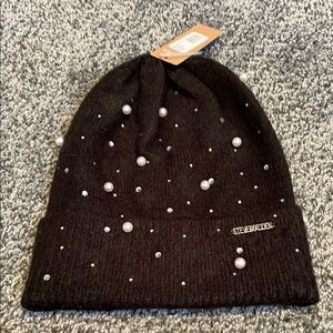 Steve Madden Black Knit Beanie Hat